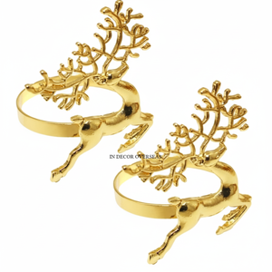 Anillos de Servilleta de Lujo con Diseño de Reno Navideño, Chapados en Oro de Alta Calidad, Fundidos en Aluminio, al Precio Más Bajo - Product Image 1