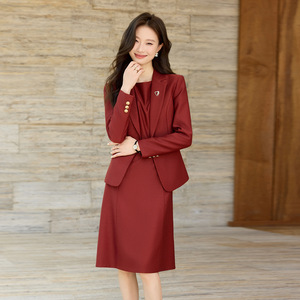 Women's Suit Set Midi Skirt Full Sleeve Polyester Formal Anti-Wrinkle Professional Dress Two Piece - Product Image 3