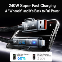 Câble de charge super rapide 4-en-1 tressé bleu foncé 1,5 m 240 W avec affichage numérique multi-ports pour transfert de données iPhone Android Type-C