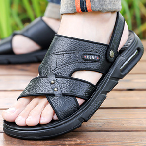 Blnr Sandales à coussin d'air en cuir de vache pour hommes, chaussures de plage à semelle épaisse avec sangle croisée, à enfiler, taille jeune 6937 - Product Image 4