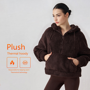 Autumn and Winter Fluffy Hooded Yoga <strong>Jacket</strong> Semi-zipper Thickened Warm Sports Tops Running Fitness Yoga Clothing - Product Image 3