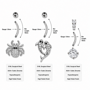 Anneaux de <span class=keywords><strong>nombril</strong></span> en acier inoxydable avec zircon CZ, motif patte de chaton ou araignée, bijoux de <span class=keywords><strong>piercing</strong></span> pour femme, hypoallergéniques - Product Image 3