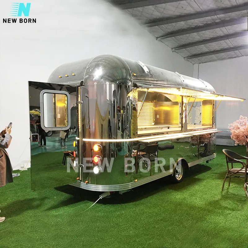 NUEVO BORN snack BBQ hamburguesa pizza carrito de café remolcable flujo de aire comida remolque crepe Food Truck para la venta