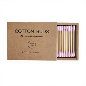 200 bâtonnets de <span class=keywords><strong>coton</strong></span> colorés jetables en bambou, pointus, dans une boîte en papier, 100 % biodégradables et écologiques - Product Image 1
