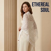 Châle en maille ajourée à franges pour femme, poncho tricoté léger en crochet triangulaire, idéal comme couverture de plage ou couche supérieure