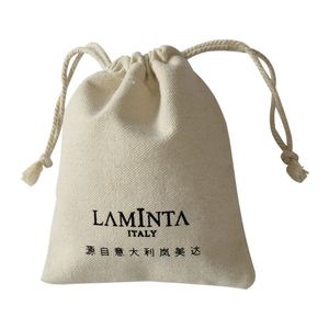 Sac à cordon en toile avec logo personnalisé, pochette en coton biologique de luxe pour l'emballage de bijoux, petit sac cadeau promotionnel - Product Image 4
