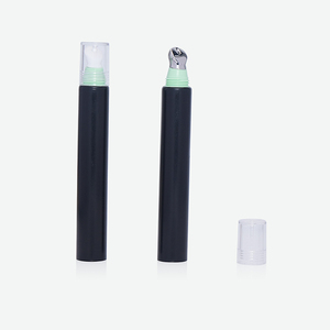 Matte Black Ultra Slim PE Squeeze Tube With Stainless Steel Roller Ball Applicator & Clear <b>Dust</b> <b>Cap</b> For Anti Wrinkle Eye Cream - Product Image 3
