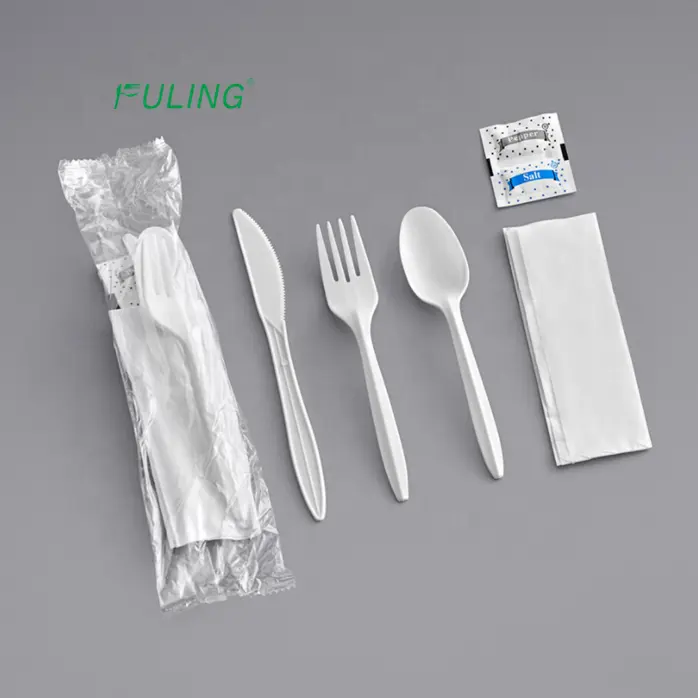 disposable spoon fork knife set for restaurant 250 plastic cutlery set packets with pepper and salt