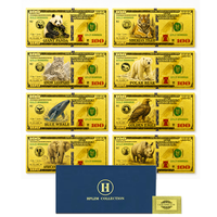Juego de 8 billetes de oro de doble cara con animales raros: Panda gigante, Tigre siberiano, Leopardo de las nieves, Oso polar, las Siete Maravillas del mundo
