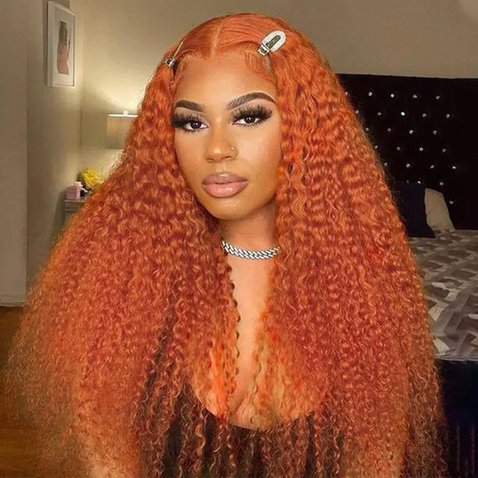 Orange Ginger Wigs Short Water Wave Long 13x4 Lace Frontal Cheap Wig Raw Virgin Cuticle Aligned hair Brazilian Wigs
