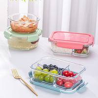 Hochwertige Borosilikatglas Bento-Box mit 3 Fächern und PP-Deckel, BPA-frei, Luftdicht, Auslaufsicher, Erhitzbar, Mikrowellengeeignet, Aufbewahrung