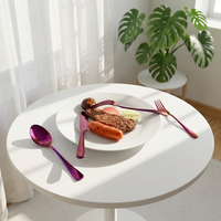 Ensemble d'ustensiles de table en acier inoxydable revêtu violet vif, réutilisables, pour la restauration quotidienne, les fêtes, les cafés et la vente en gros