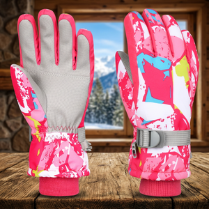 ถุงมือสกีฤดูหนาวแบบ unisex ป้องกันความหนาวเย็น กันน้ำ พิมพ์ลาย sublimation สีชมพู ขาว น้ำเงิน เหลือง แบบสวม - Product Image 3