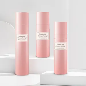 Botella cosmética pequeña de plástico rosa con logotipo personalizado de 60ml/80ml/100ml con pulverizador de bomba para contenedor y embalaje de botella de spray de niebla