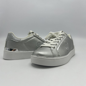 Metallic Silver Lace Up Sneakers Glitter Heel Low Top Platform <b>Casual</b> Daily Walking <b>Shoes</b> - Product Image 2