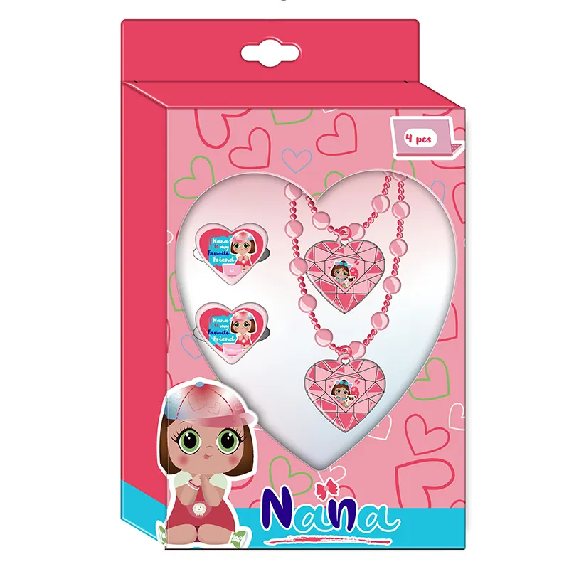NANA Novel Design 4 Pcs Party Jewelry Set Heart Shape Resin Bead Ring Necklace Set For Kids