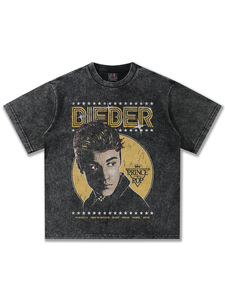 Herren <span class=keywords><strong>Justin</strong></span> Prince of Vintage Portrait Grafik-T-Shirt, 300GSM Schweres Doppel-Baumwollgewebe Kleiner Ausschnitt Übergroßes Musik-T-Shirt - Product Image 3