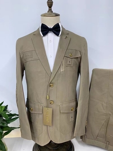 Il popolare vestito da uomo in cotone a due pezzi africano <span class=keywords><strong>pantaloni</strong></span> da uomo Casual <span class=keywords><strong>Beige</strong></span> kaki - Product Image 2