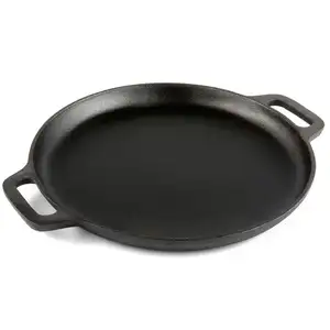 Felle Huishoudelijke Artikelen Groothandel Verdikte Non-Stick Gietijzeren Pan Dubbele Oor Platte Bodem Pizzapan 30Cm Grote Gietijzeren Koekenpan