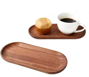 Platos de madera maciza para servir, bandejas rectangulares ovaladas redondas de madera de nogal, bandejas decorativas para café, bandeja de madera personalizada para servir