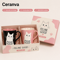 Mug à café en grès motif chat mignon, intérieur à pois, poignée en forme de cœur, compatible micro-ondes, vente en gros, OEM, ODM, logo personnalisé, tasse cadeau