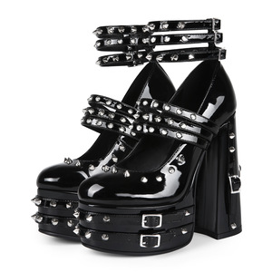Zapatos de Plataforma con Remaches Estilo Punk Gótico para Mujer, Tacón Grueso, Talla Grande 44, Calzado Moderno Estilo Spice Girls - Product Image 1