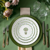 Service de table en porcelaine Palmier émeraude Vaisselle en céramique haut de gamme pour la vente au détail Mariages sur le thème de la jungle Événements écologiques