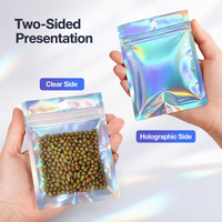 Sacs en Mylar Mini Ziplock en stock, transparents d'un côté, holographiques, pour le stockage alimentaire