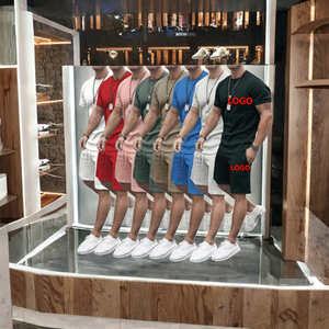 Ensemble court d'été deux pièces personnalisé pour homme, respirant, écologique, taille élastique, imprimé vintage, short assorti avec logo - Product Image 2