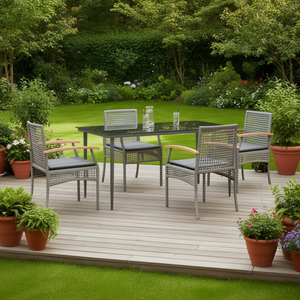 <b>Grey</b> Rattan Garden Dining Set 4 Seater Weather Resistant Outdoor Furniture Contemporary Design Metal <b>Frame</b> - Product Image 2