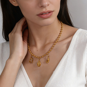 จี้ห้อยคอแฟชั่นรูปเต่า ม้าน้ำ เปลือกหอย ชุดเครื่องประดับ DIY ซีรีส์มหาสมุทร ทำจากสแตนเลสชุบทอง 18K สำหรับทุกเพศ - Product Image 4