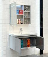 Meuble-lavabo mural moderne en acier inoxydable gris clair avec vasque en céramique, miroir intelligent, armoire et robinet pour villa, garantie 5 ans