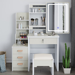 Set Tavolo da Toeletta di Lusso Bianco con Sgabello Tavolo da Trucco Moderno con Multipli Cassetti Scrivania Vanity con Luci e Specchio Grande per Donna - Product Image 4