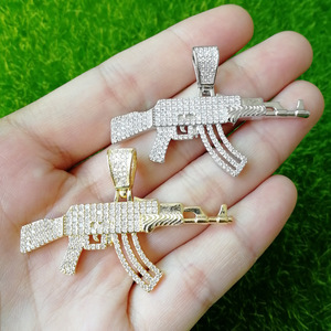 리볼버 Uzi 건 펜던트 목걸이 유행 힙합 스팀 펑크 블링 로듐 도금 및 지르콘 긴 체인 여성용 남성 - Product Image 3