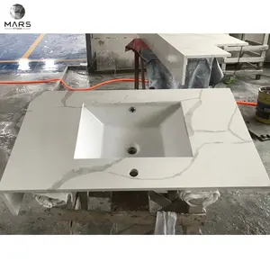 Calacatta white quartz countertop with ceramic sink bathroom quartz vanity counter top