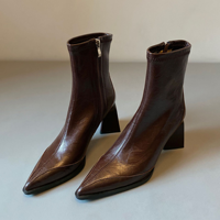 Bottines à talon chaton en similicuir texturé noir pour femme, à bout pointu, avec fermeture éclair arrière, pour l'automne et l'hiver, chaussures de bureau, faible MOQ, ODM