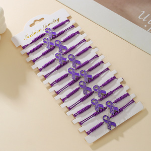 Pulseras de Moda con Dijes, Cinta Morada Trenzada, Colgante 'Believe', Regalo de Concienciación sobre la Salud Femenina, Joyería - Product Image 2