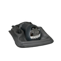 Pommeau de levier de vitesse de voiture chromé noir de taille standard avec soufflet de botte en cuir Ensemble de cache-poussière à levier de Transmission manuelle à 5 vitesses
