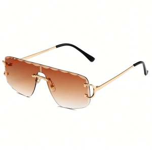 Lunettes de soleil carrées sans monture avec verres dégradés UV400, branches en alliage vintage 2025, personnalisables avec logo, pour hommes et femmes - Product Image 2