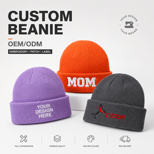 Bonnet en tricot à carreaux avec logo personnalisé, broderie OEM, étiquette en cuir, tartan de haute qualité, unisexe, fournisseur en gros, bonnet d'hiver - Product Image 1