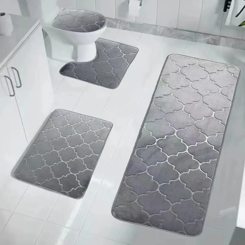 셔닐 카펫 4 Pc 변기 뚜껑 커버가있는 클래식 스타일 화장실 깔개 메모리 폼 목욕 매트 세트 욕실 깔개 매트 세트 4 개