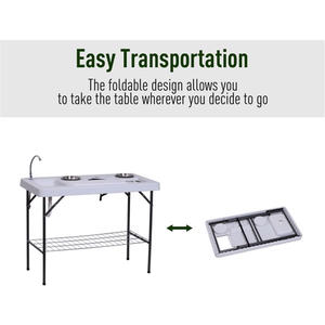 Mesa de camping plegable portátil con fregadero, mesa de comedor exterior de aluminio ligero, diseño moderno, rectangular, 21.75" x 49.75" - Product Image 3