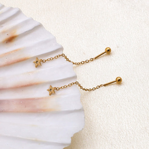 Star Stud Earrings Gold Chain Geometric Design Korean Style Fashion Jewelry - Product Image 2