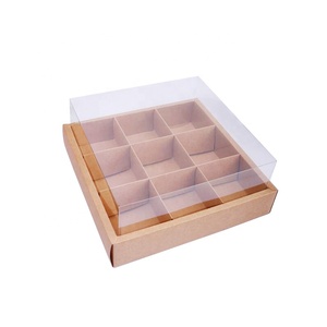 Caja de embalaje personalizada para Postres, tapa transparente reciclable para banquete, caja marrón para cupcakes de 9 rejillas con cinta - Product Image 5