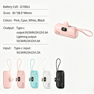 พาวเวอร์แบงค์ PD 20W ชาร์จเร็ว รุ่นมินิแคปซูล ความจุ 5000mAh แบบพกพา ดีไซน์ลิปสติก สายชาร์จในตัว พร้อมหน้าจอ LED - Product Image 2