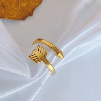 Bague minimaliste coréenne en acier inoxydable pour femme, motif tir à l'arc, plaqué or 18 carats, haut de gamme et de niche