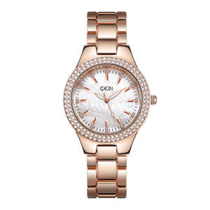 Montre à quartz pour femme GEDI de luxe, grand cadran serti de diamants, chronographe à double bouton, étanche 3ATM, élégante montre-bracelet pour tous les jours - Product Image 1