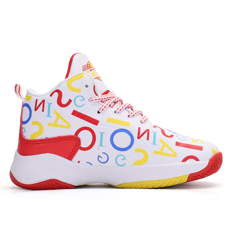 Children's basketball shoes outdoor sports soft-soled wear-resistant toe protection medium and big kids letter shoes