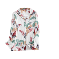 Conjunto de pijamas de algodón estampado para mujer, ropa de dormir informal suave de manga larga con cuello vuelto y largo completo, temporada de primavera