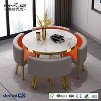 Ensemble de table à manger ronde moderne en marbre, 4 places, cadre doré, pour la maison, la cuisine, le salon, 1 table, 4 chaises
